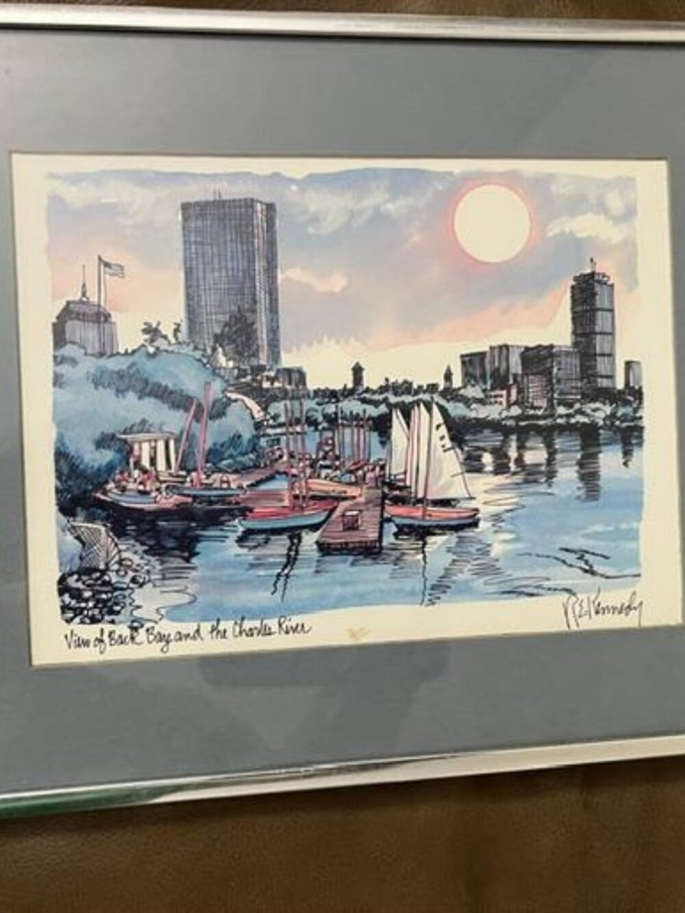 Watercolor Print, View of Back Bay and the Charles River by Robert Kennedy 12x9